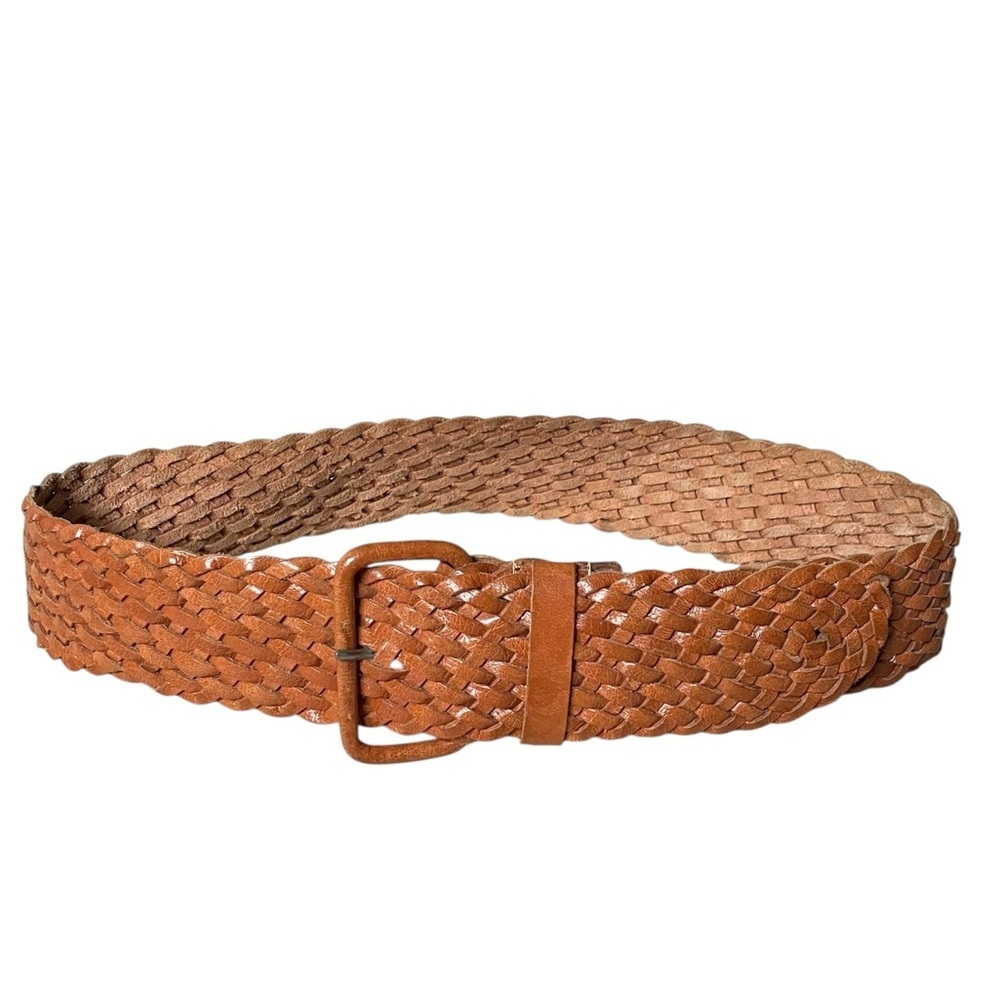 Hand Crafted Tan Wide Woven Leather Belt M
